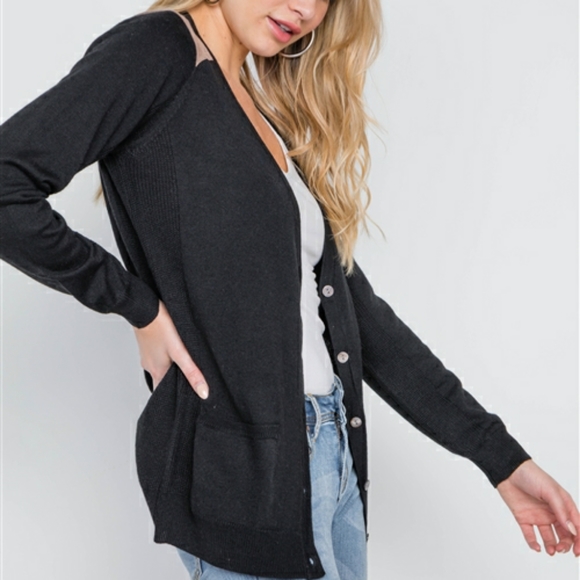 Bookworm Button Cardigan (Black) - Picture 2 of 7